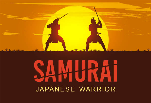 istock Silhouette of two Japanese Samurai sword fighting, Vector Illustration 1213988136