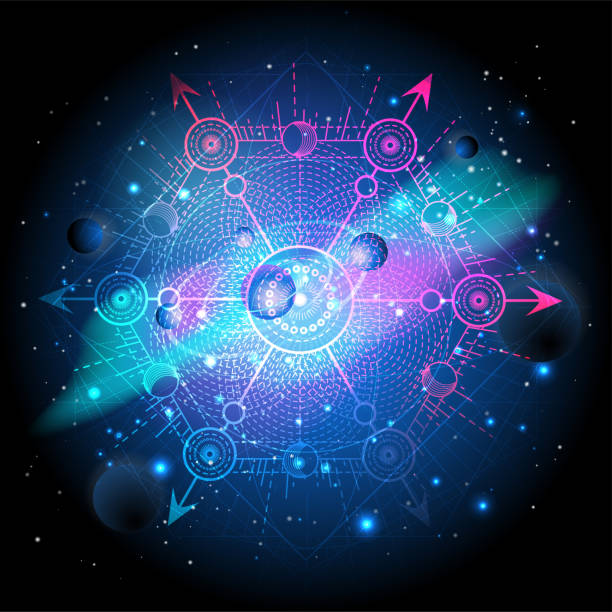 istock Vector illustration of Sacred geometric symbol against the space background with galaxy and stars. 1213988878