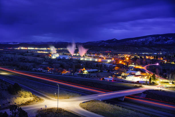 Gypsum Colorado Night Town View - Interstate 70 with time exposure at Gypsum exit with Eagle and Gypsum lit up at night.