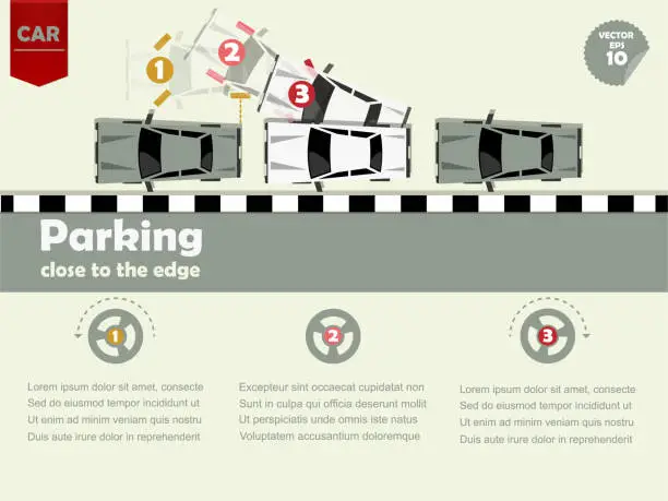 Vector illustration of info graphic how to parking close to the edge,drive car concept