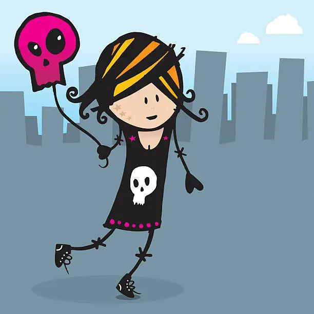 Vector illustration of Grunge Girl with Balloon