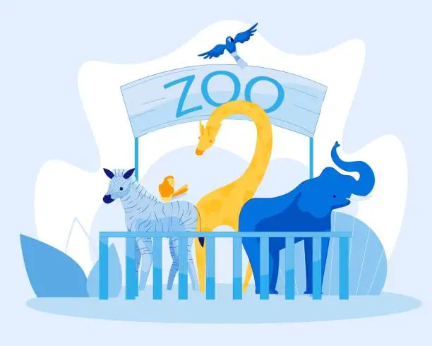 Vector illustration of Invitation Poster with Wild Animals in Zoo Park