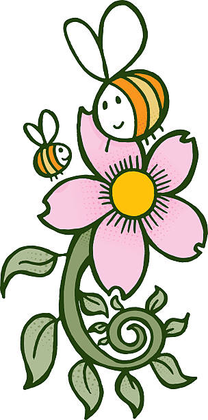 illustrazioni stock, clip art, cartoni animati e icone di tendenza di api e fiori - blossom growth single flower cherry blossom