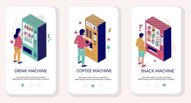 ilustrações, clipart, desenhos animados e ícones de modelo de vetor de telas de bordo de tela móvel de máquina automática - vending machine machine coin operated convenience