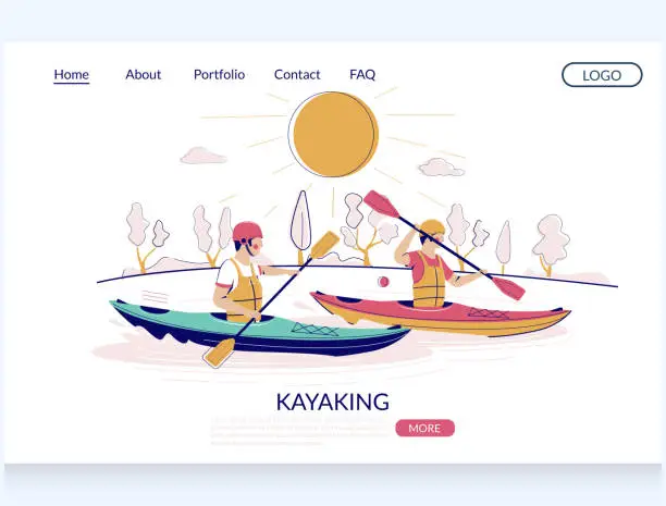 Vector illustration of Kayaking vector website landing page design template
