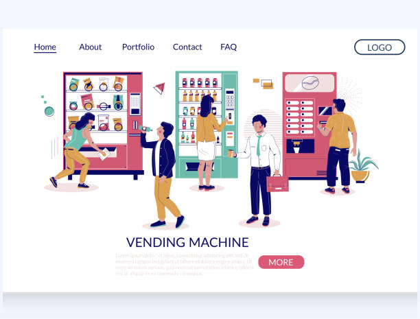 자동 판매기 벡터 웹 사이트 방문 페이지 디자인 템플릿 - vending machine machine soda selling stock illustrations