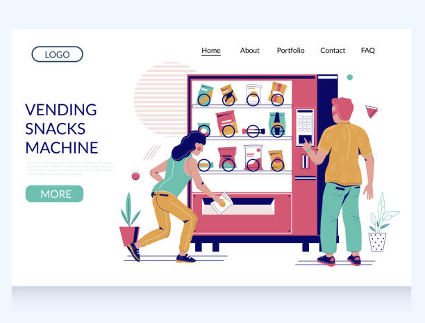 вендинг закуски машина вектор веб-сайт шаблон дизайна страницы - vending machine machine candy selling stock illustrations