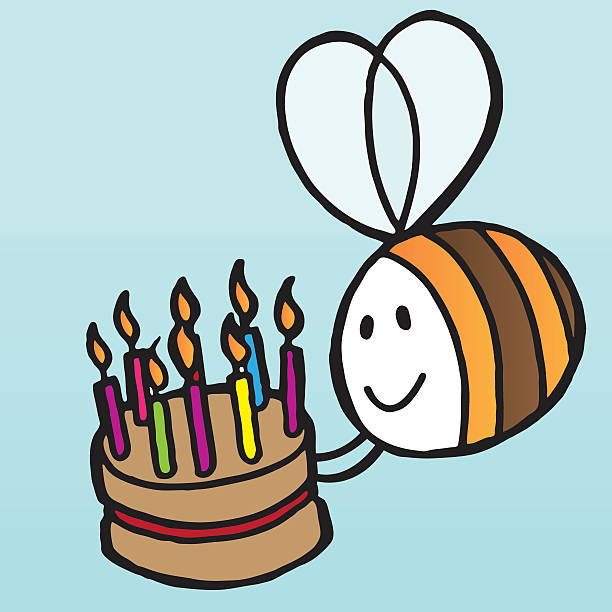 Bee with Birthday Cake vector art illustration