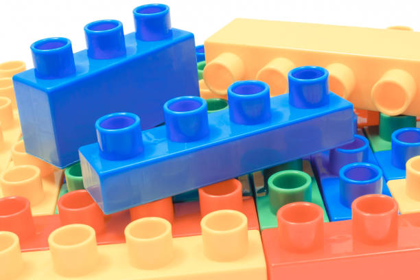 istock Colorful toy blocks for children on white background 1213998393