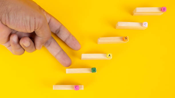 istock Wooden cube with word Change and Chance concept personal development on yellow background 1213999193