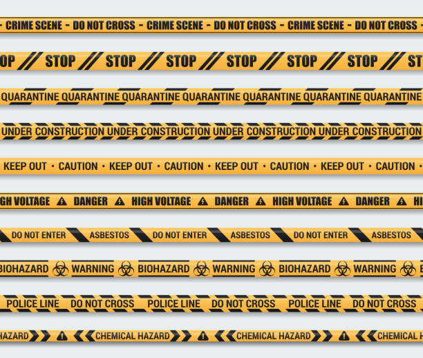 ilustrações, clipart, desenhos animados e ícones de conjunto de fita de precaução sem costura - confined space safety danger sign