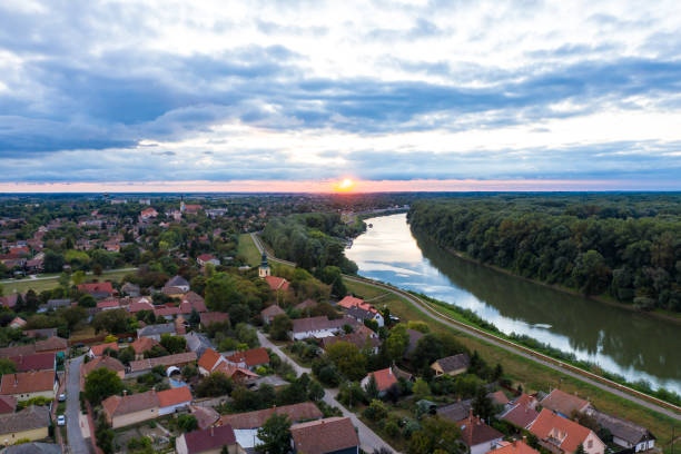 istock Pontoon wooden bridge over the Tisza river. 1214000384
