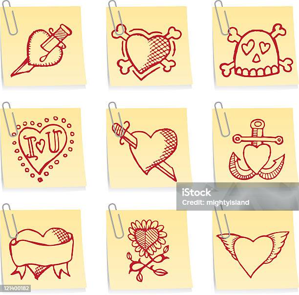 Ilustración de Sujetapapeles De Notas y más Vectores Libres de Derechos de Símbolo en forma de corazón - Símbolo en forma de corazón, Tatuaje, Tosco