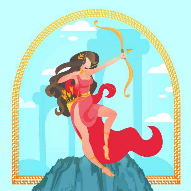 artemis oder diana. antike griechische mythologie jungfrau - artemis tempel gerasa stock-grafiken, -clipart, -cartoons und -symbole