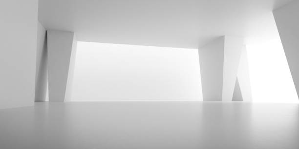 istock Abstract of concrete space with sun light cast the shadow on the wall ,Geometric structure, Museum space,Perspective of brutalism  architecture,3d rendering. 1214003173