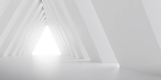 istock Abstract of white concrete interior with the light cast shadow on the wall ,Geometric structure,Perspective of brutalism  architecture,Museum space design. 3d rendering. 1214003237