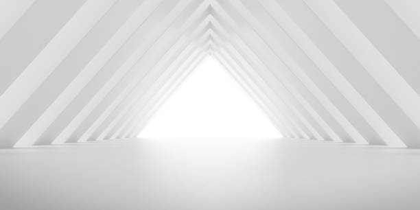 istock Abstract of white concrete interior with the light cast shadow on the wall ,Geometric structure,Perspective of brutalism  architecture,Museum space design. 3d rendering. 1214003238