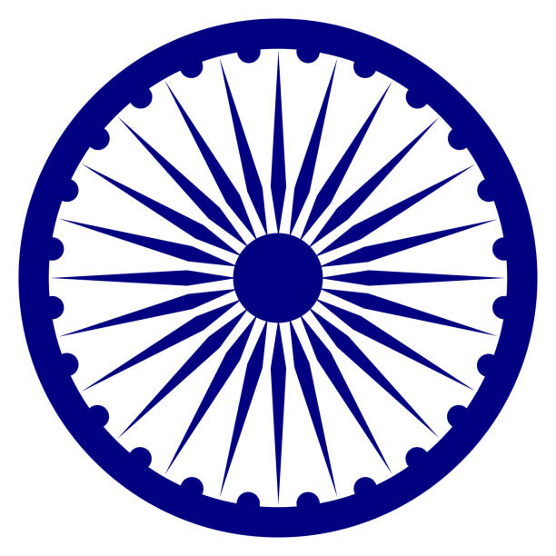 das ashoka chakra (ashok wheel) vektorsymbol in einer marineblauen farbe auf weißem hintergrund. indische nationalflagge design-element. buddhistisches symbol des dharma-chakras; ein rad mit 24 speichen vertreten. - speichen stock-grafiken, -clipart, -cartoons und -symbole