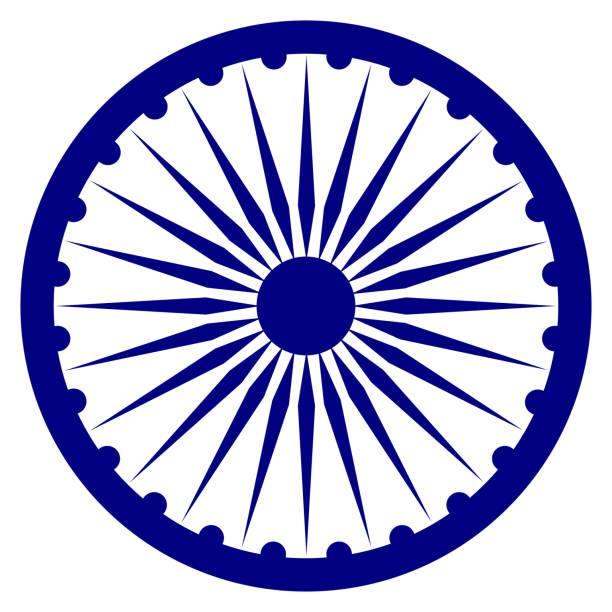 白い背景に紺色のアショカチャクラ(アショクホイール)ベクトルアイコン。インド国旗デザイン要素。ダルマチャクラの仏教のシンボル;24のスポークで表される車輪。 - chinese pendant点のイラスト素材／クリップアート素材／マンガ素材／アイコン素材