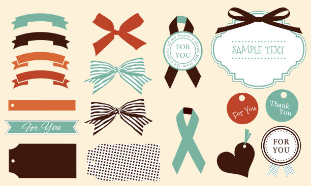 vector illustration of ribbon and frame collection vintage collor of ribbon,tag and fram collection.Simple and classic colorstyle. gift wrap and ribbons stock illustrations
