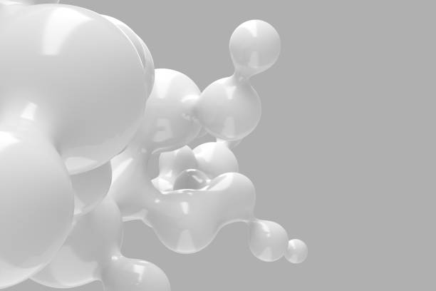 Abstract three-dimensional background of many flying droplets of viscous liquid. 3D illustration, 3D render. Stock illustration