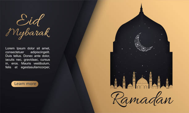 glücklich ramadan mubarak grußkonzept mit menschen charakter für web-landing-seite-vorlage. geeignet für web-landing-seite, ui, mobile app, banner-vorlage. - eid al fitr stock-grafiken, -clipart, -cartoons und -symbole