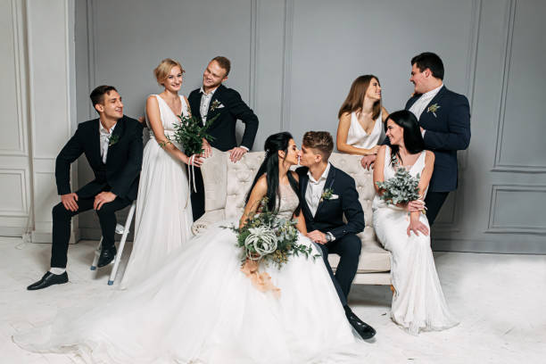 istock Group wedding photo in the studio 1214015748
