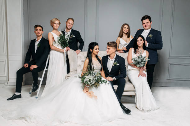 istock Group wedding photo in the studio 1214015750