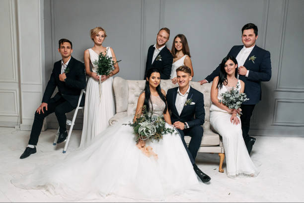 istock Group wedding photo in the studio 1214015753