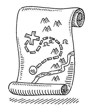 Paper Scroll Map Treasure Hunt Drawing