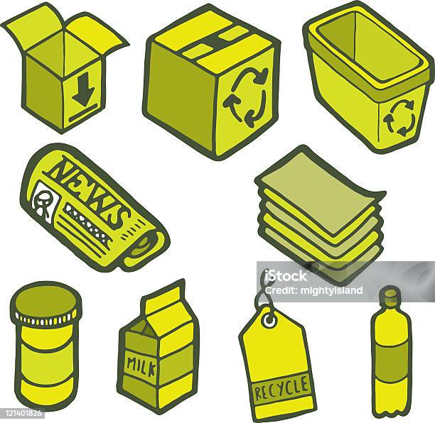 Riciclaggio Icone Verde - Immagini vettoriali stock e altre immagini di Bidone della spazzatura - Bidone della spazzatura, Bidone per il riciclaggio, Bottiglia