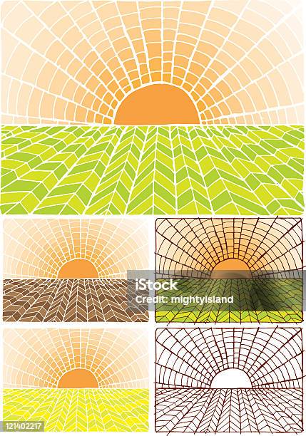 Zachód Słońca W Tle - Stockowe grafiki wektorowe i więcej obrazów Drzeworyt - Drzeworyt, Słońce, Bez ludzi
