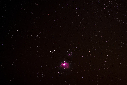 Pink Real Stars The Pink Orion Nebula In The Starry Night Sky Stock Photo - Download ...