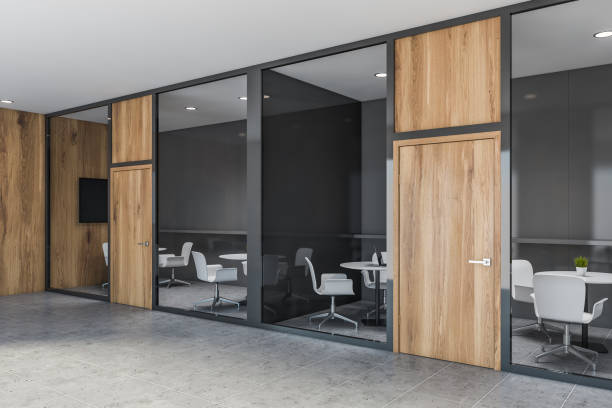 istock Gray and wooden coworking office corner 1214023235