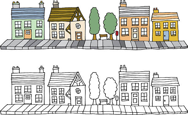 Street and Buildings vector art illustration