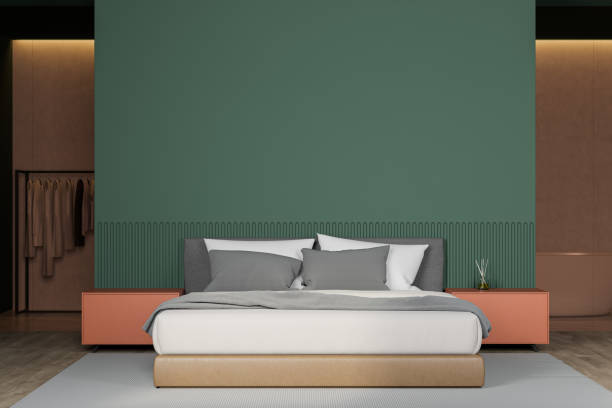 istock Green bedroom interior with closet and tub 1214024799