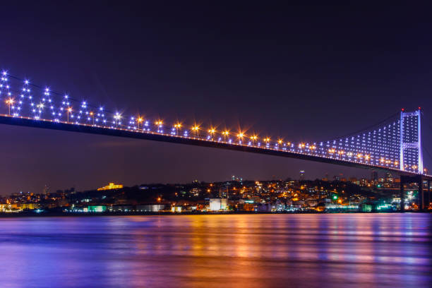 puente azul ciudad de estambul - ortakoy mosque bridge bosphorus istanbul fotografías e imágenes de stock