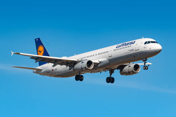 Lufthansa Airbus A321 airplane at Frankfurt stock photo