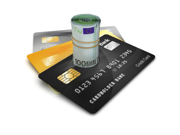 istock Credit Cards with Euro Money Roll - 3D Rendering 1214027774