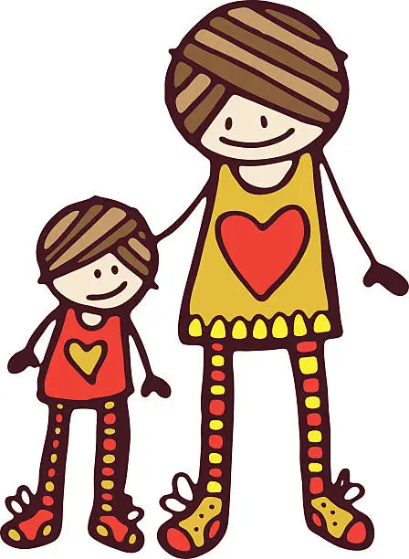Vector illustration of Girl and daughter