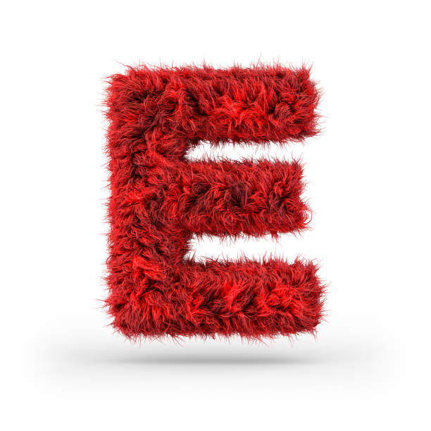 Capital letter E. Uppercase. Red fluffy and furry font. 3D Capital letter E. Uppercase. Red fluffy and furry font. 3D rendering 3d red letter e stock pictures, royalty-free photos & images