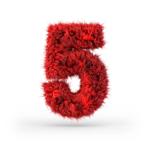 istock Number 5. Digital sign. Red fluffy and furry font. 3D 1214030659