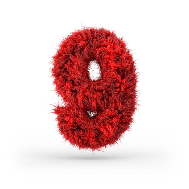 istock Number 9. Digital sign. Red fluffy and furry font. 3D 1214030671