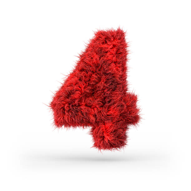istock Number 4. Digital sign. Red fluffy and furry font. 3D 1214030681