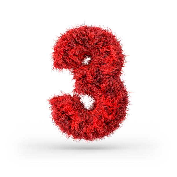 istock Number 3. Digital sign. Red fluffy and furry font. 3D 1214030689