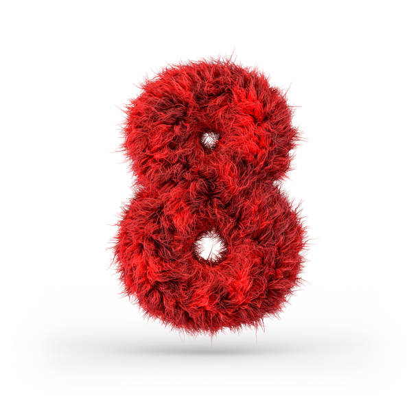 istock Number 8. Digital sign. Red fluffy and furry font. 3D 1214030690