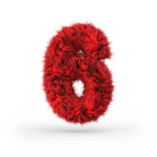 istock Number 6. Digital sign. Red fluffy and furry font. 3D 1214030695