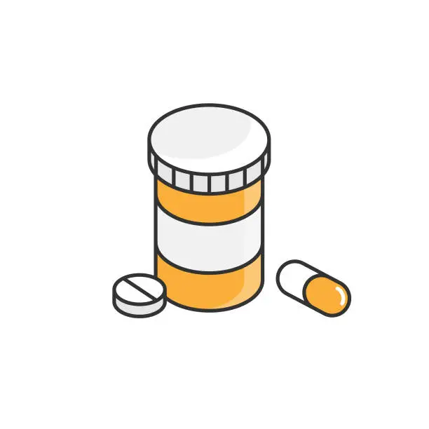 Vector illustration of Pills and Bottle, Pharmacy Icon. Health Care Concept Flat Style Vector Design on White Background.