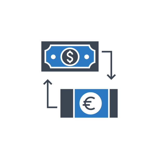 ikona glifów wektorowych związanych z wymianą walut. - bank symbol computer icon european union euro note stock illustrations