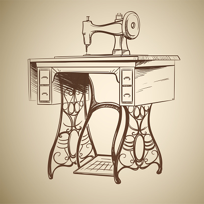 Retro Sketch Of Sewing Machine With Foot Drive Stock Illustration -  Download Image Now - Sewing, Tailored Clothing, Tailor - iStock